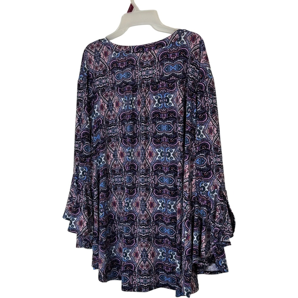 Cato Plus Size 26 28W Paisley Bell Sleeve V Neck Blouse Top Kightweight Casual - Picture 9 of 12